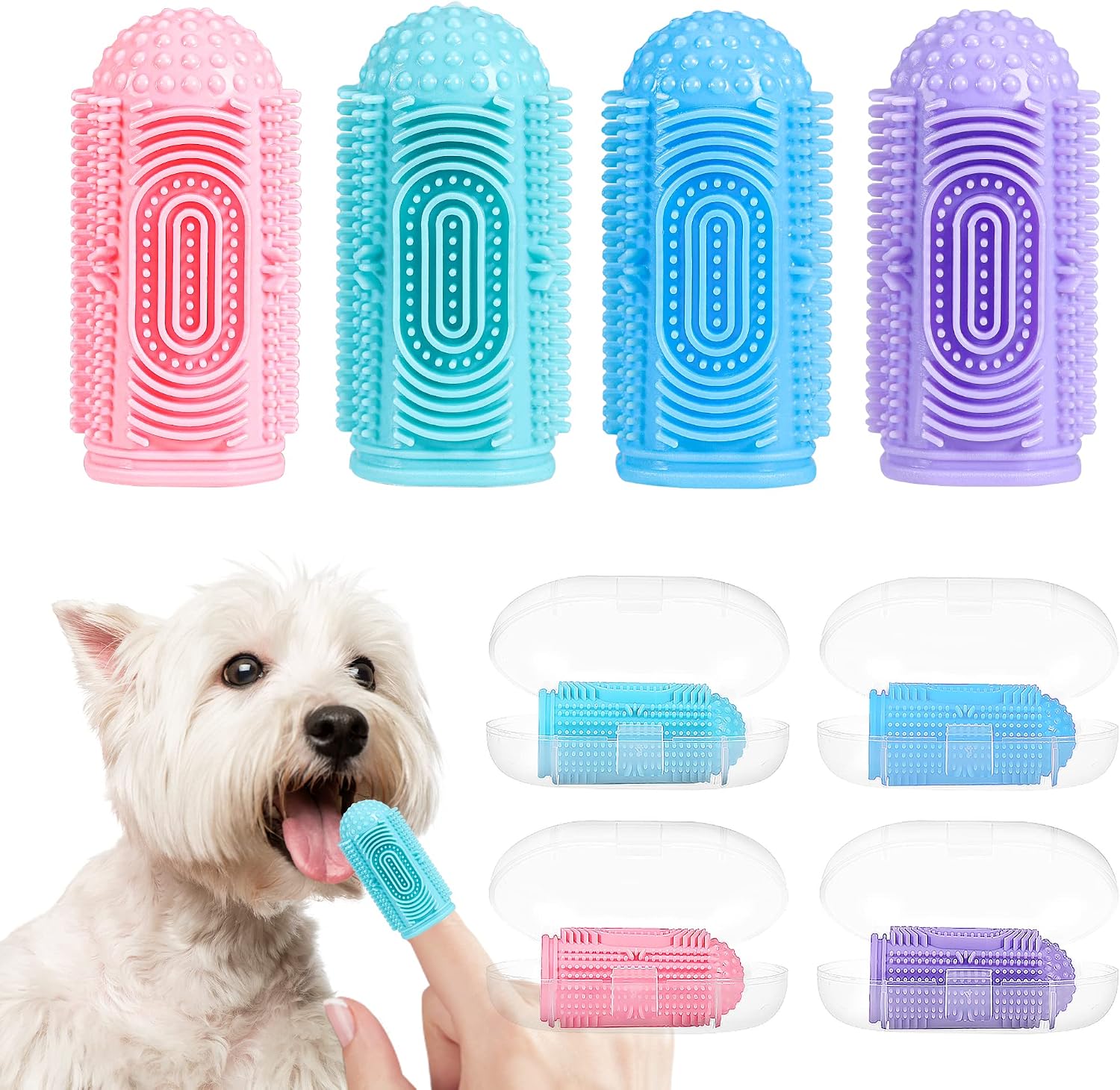 LDIIDII Dog Toothbrush 4 Pack Dog Tooth Brushing Kit Dogs Finger Toothbrush for Teeth Cleaning & Dental Care Cat Toothbrushs Doges Tooth Brush Puppy toothbrushs Pet Toothbrushes Finger Brush